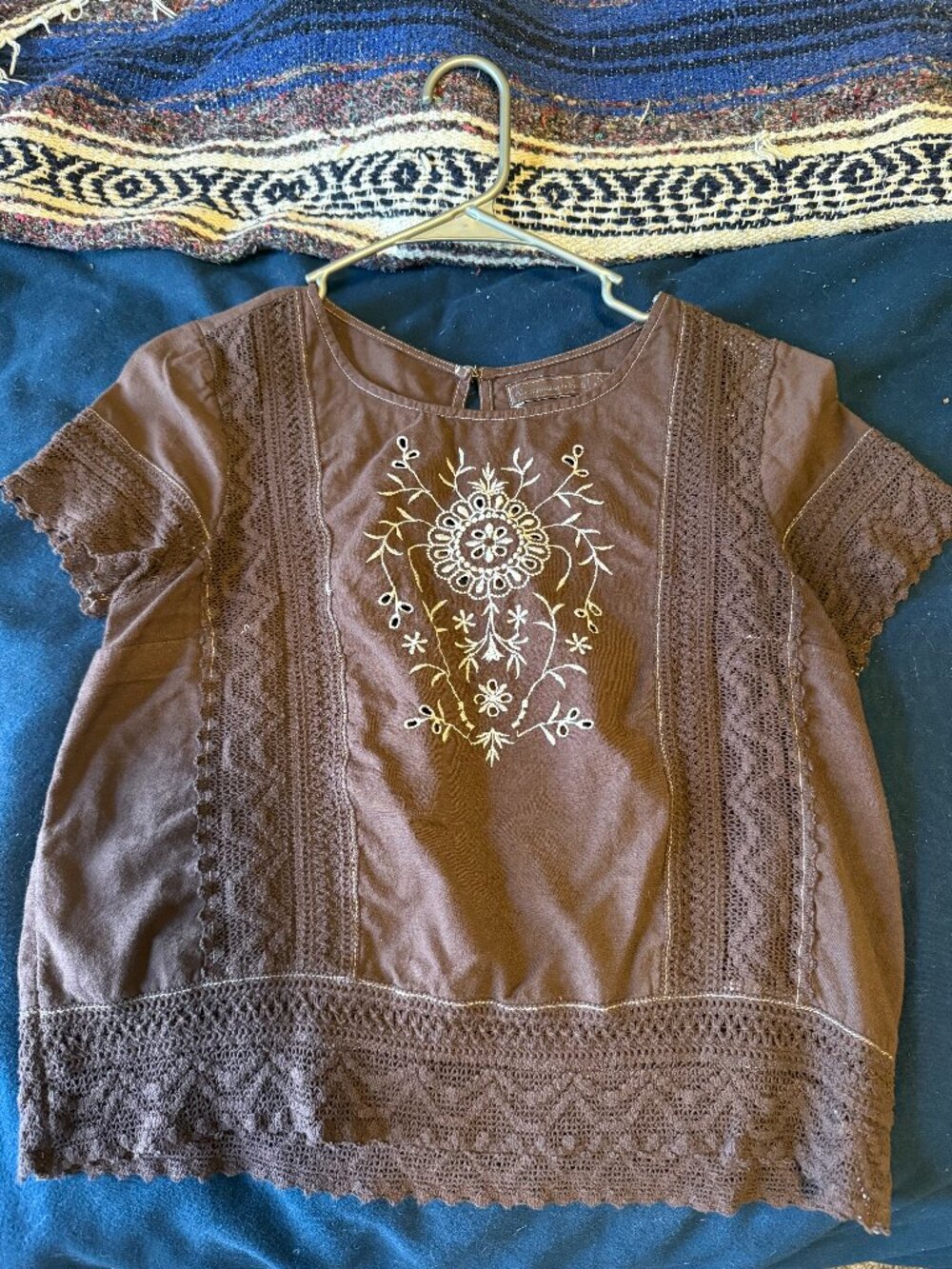 Abercrombie & Fitch Upcycled Hand-Dyed Embroidered Lace Boho Top S